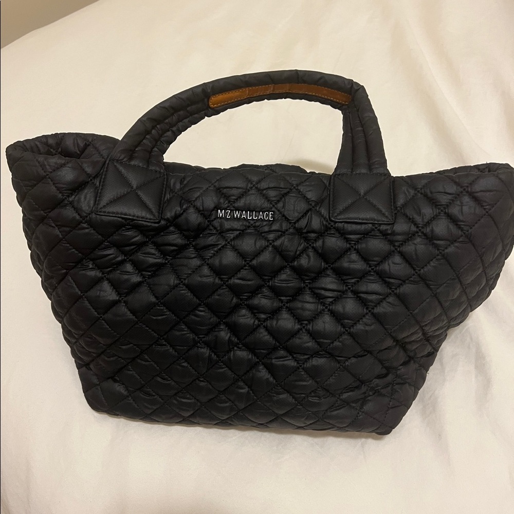 MZ Wallace small Black Quilted Nylon Tote with Leather-Trim Handles
